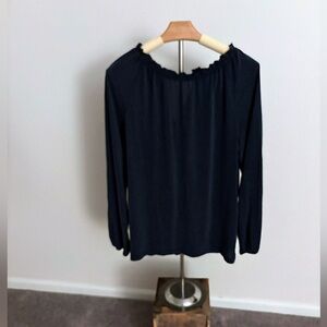 LOFT Blue Ruffled Long Sleeve Blouse